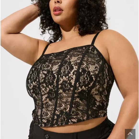 NWT Torrid Lace Corset Crop Top Deep Black Mesh - Picture 1 of 9